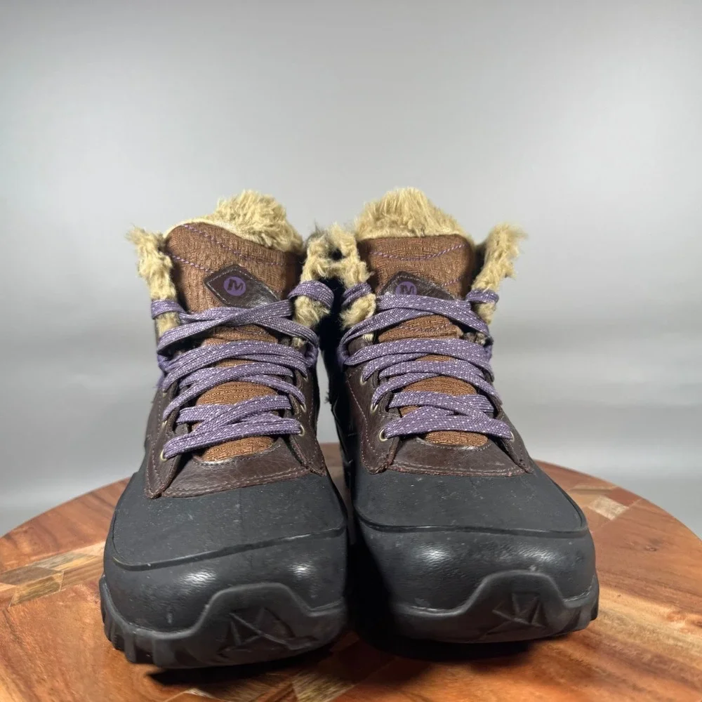 Merrell J32742 Womens Chocolate Brown Waterproof Faux Fur Winter Boots Size 6